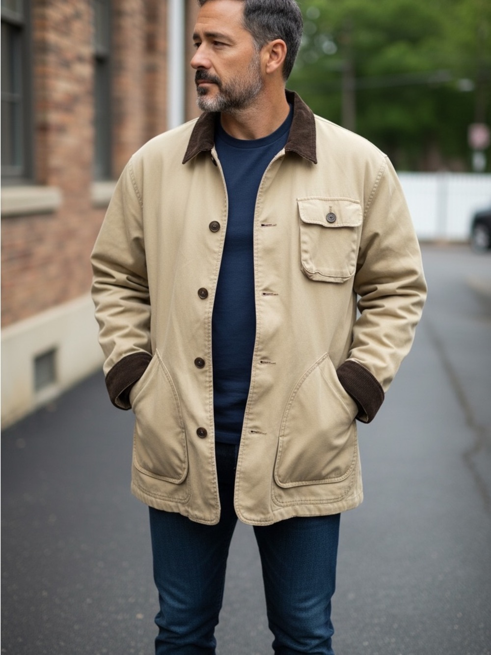 Vintage Barn Chore Coat Jacket XXL Tan Corduroy Flip Cuffs Leather Collar
